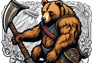 anthropomorphic bear with a two-handed ax tattoo idea