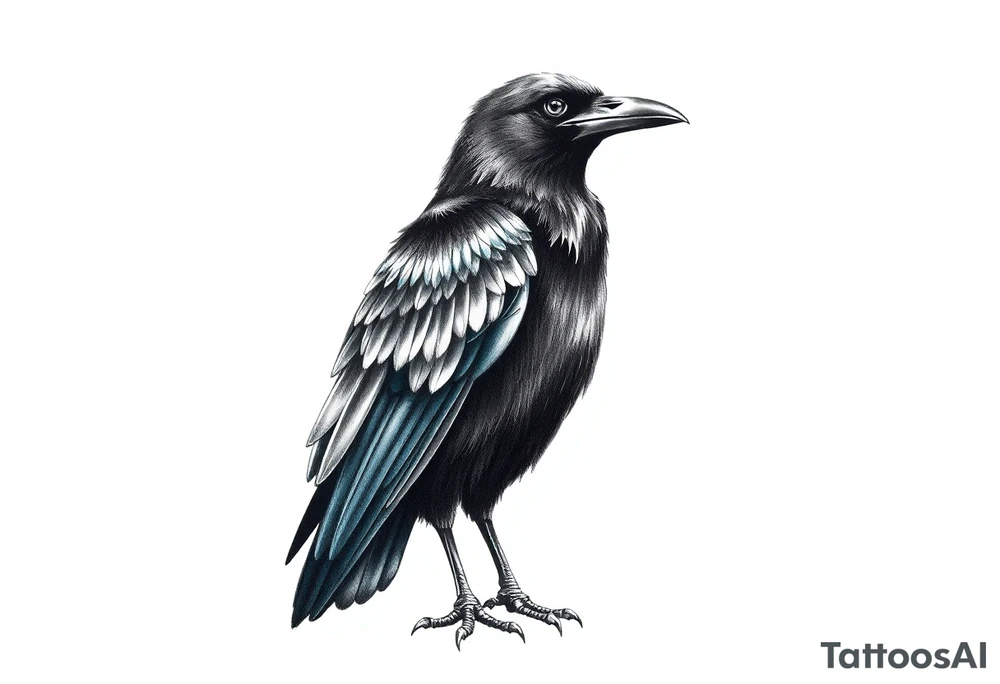 Black and blue raven
standing tattoo idea