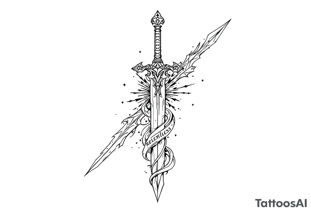 Relentless, sword, Christian, family, happiness tattoo idea