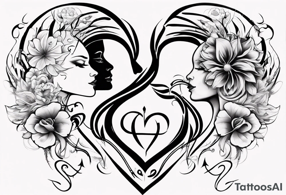 Couple tattoo love cancer horoscope key flower tattoo idea