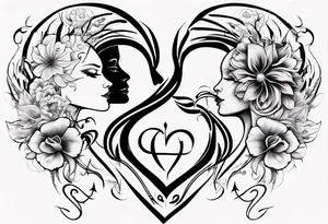 Couple tattoo love cancer horoscope key flower tattoo idea