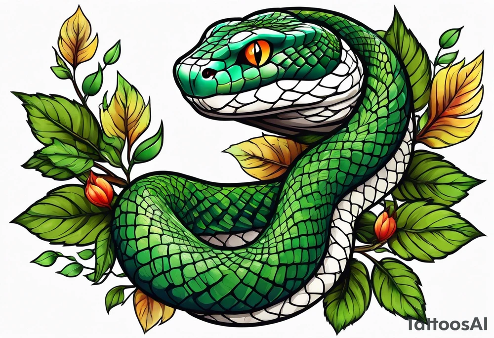 snake with leaves tattoo idea