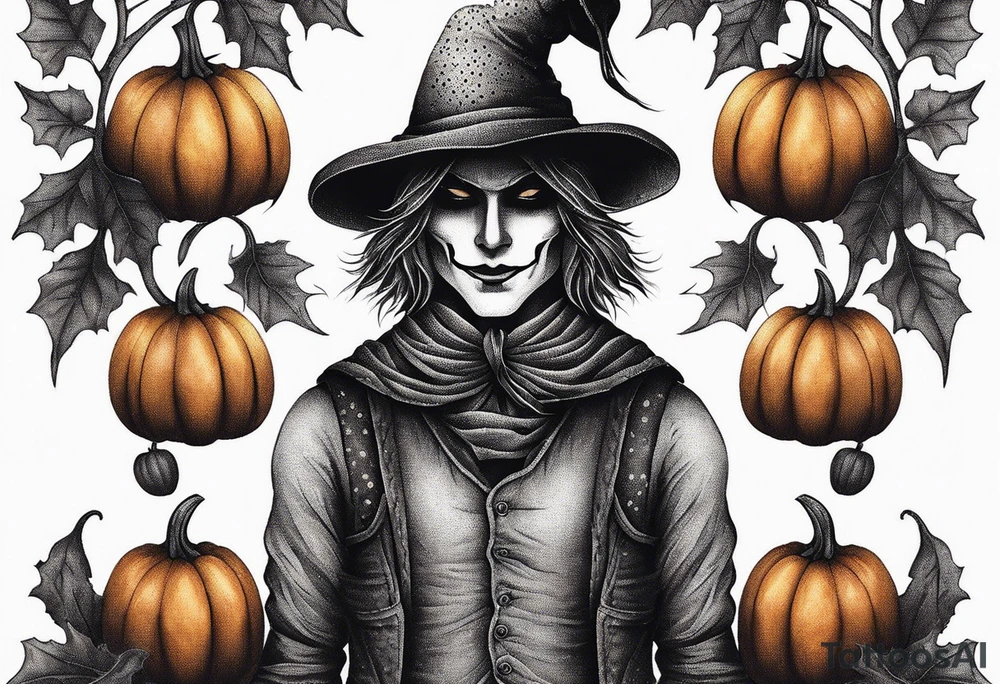 Scarecrow with pumpkins tattoo idea