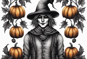 Scarecrow with pumpkins tattoo idea