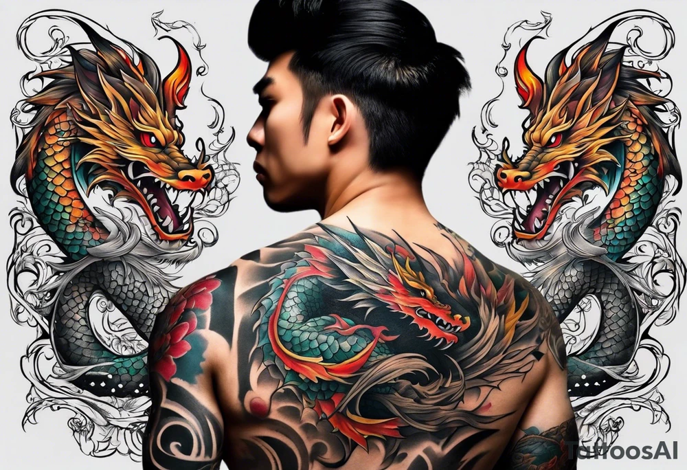 Semi muscular back tattoo that is inspired by the yakoza tattoos, don’t take the whole back, just the middle, and put a dragon in it tattoo idea