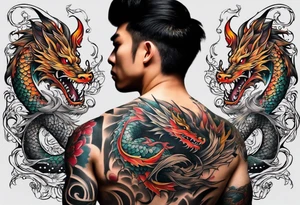 Semi muscular back tattoo that is inspired by the yakoza tattoos, don’t take the whole back, just the middle, and put a dragon in it tattoo idea