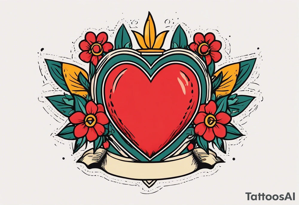 sacred heart vintage traditional tattoo simple sketch old school bold colors with banner christian
sympbol
flowers tattoo idea