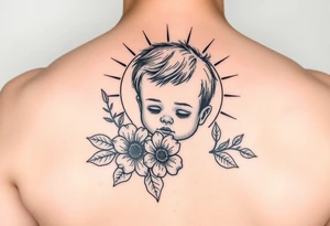 Baby boy flower ornemental with sunshine background tattoo idea