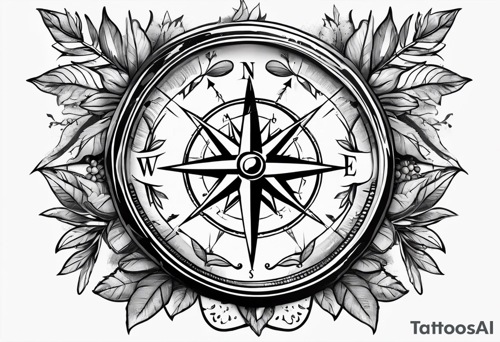 A compass with an Olive wreathe wrapped around it tattoo idea