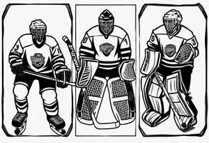 Hockey net with 3 jerseys hanging in the net tattoo idea
