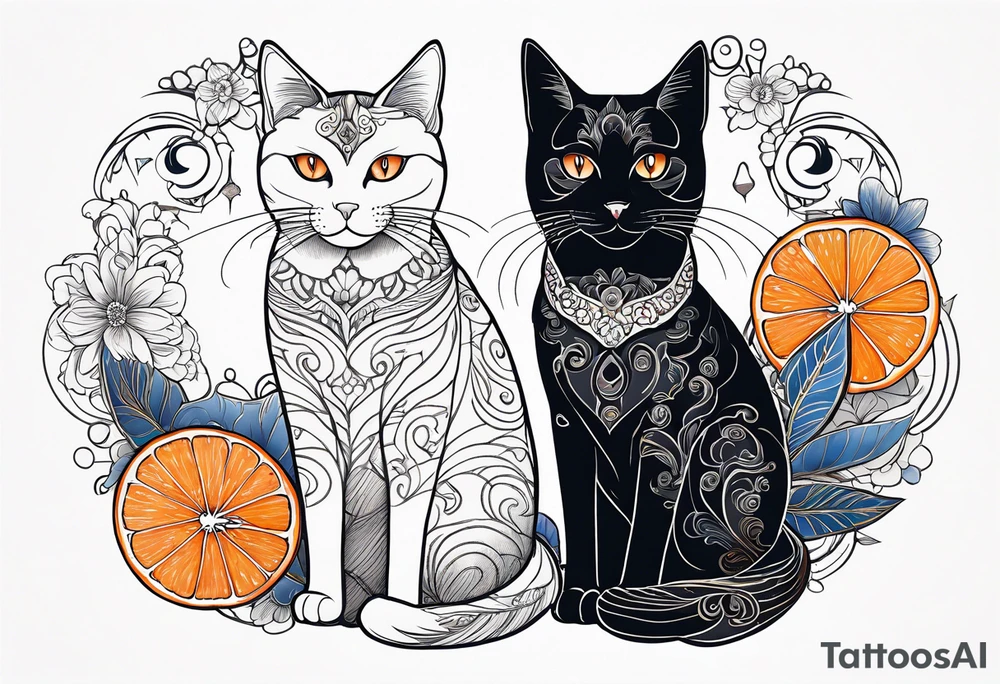 A white blue eye cat an black cat with brown eyes and an orange and white cat with browneyes tattoo idea