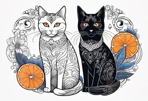 A white blue eye cat an black cat with brown eyes and an orange and white cat with browneyes tattoo idea