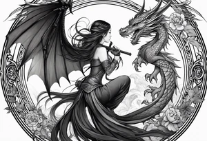 beautiful warrior nymph with dragon wings and a dragon friend tattoo idea