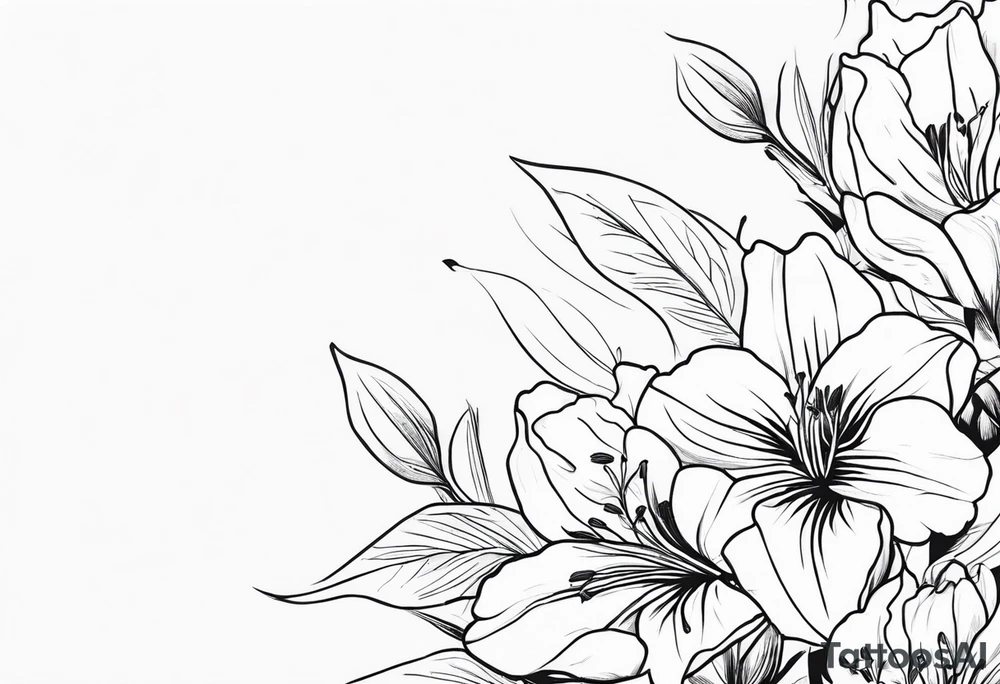 alstroemeria flowers surrrounded by greenary with powerful words some where in the tattoo more minimalist tattoo idea