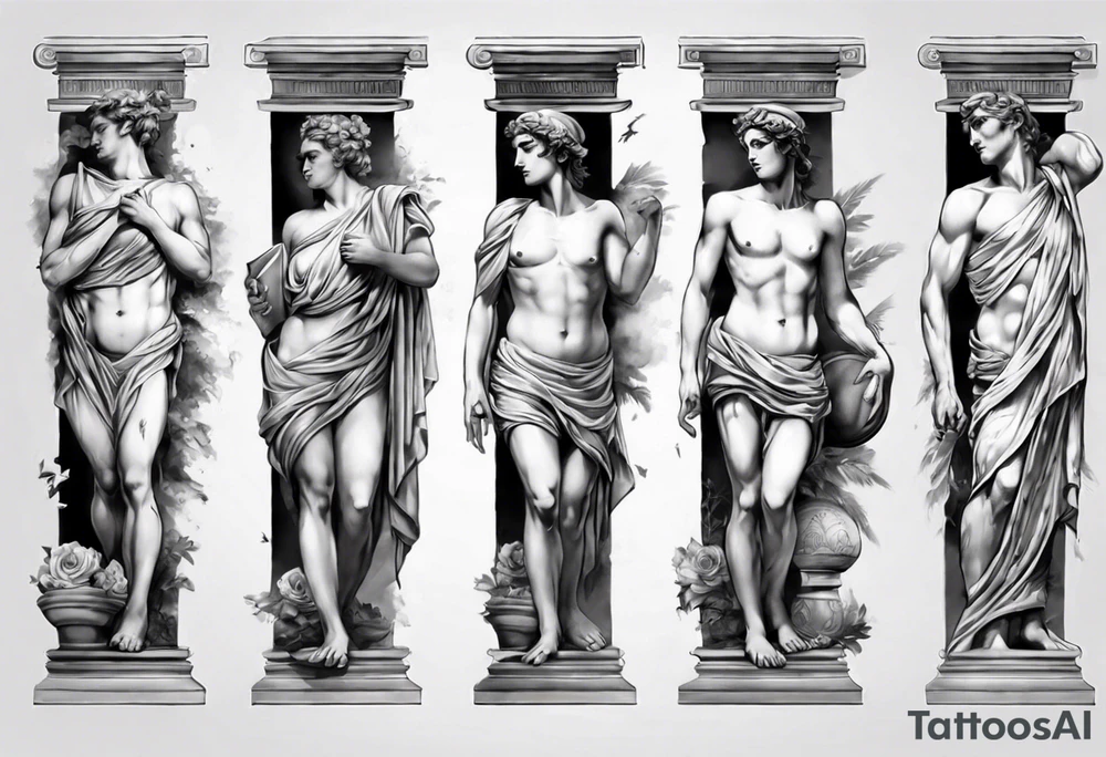 GREEK STATUES 
ARM SLEEVE 
REALISTIC tattoo idea