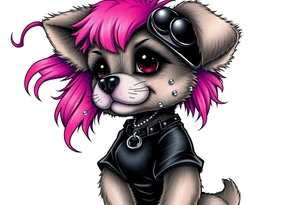 goth furry puppy girl with piercings on face and big boobs and big butt with black outfit on with pink hair tattoo idea