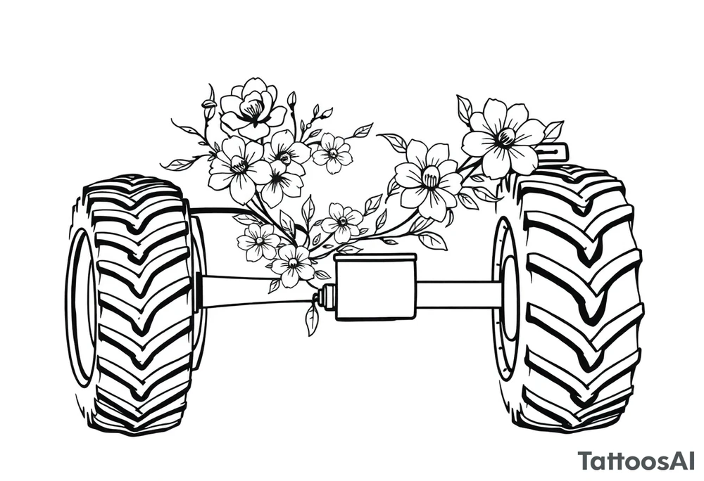 feminine tractor with flowers tattoo idea