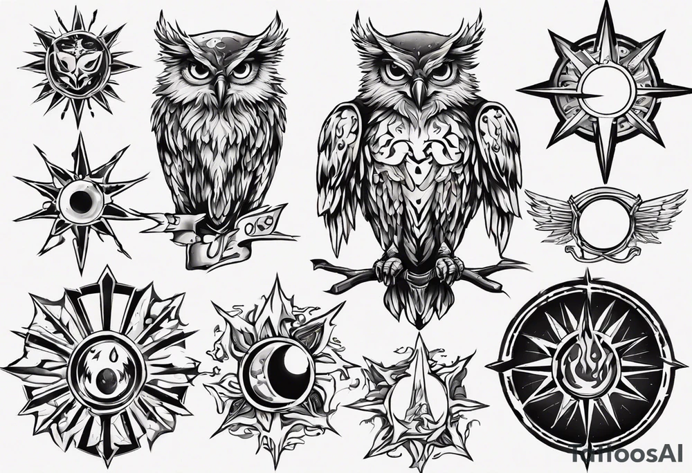 symbol eines Kriegers Wasser Eule Sonne 
Sapere Aude tattoo idea