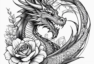 Dragon with September birth flower going up the spine tattoo idea