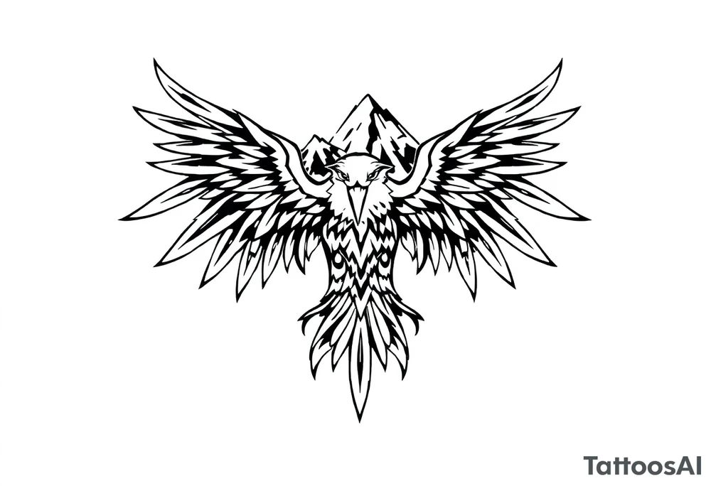 majestic eagle spreading wings against mountain peaks tattoo idea