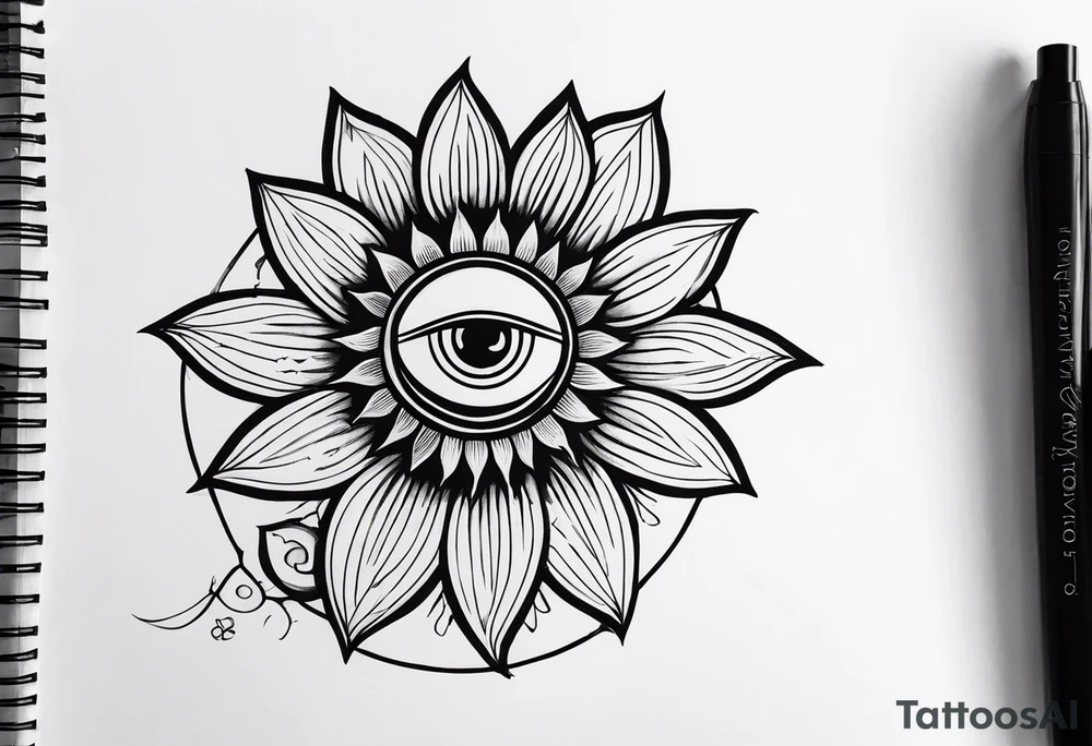 Oeil de ra et tournesol simple tattoo idea