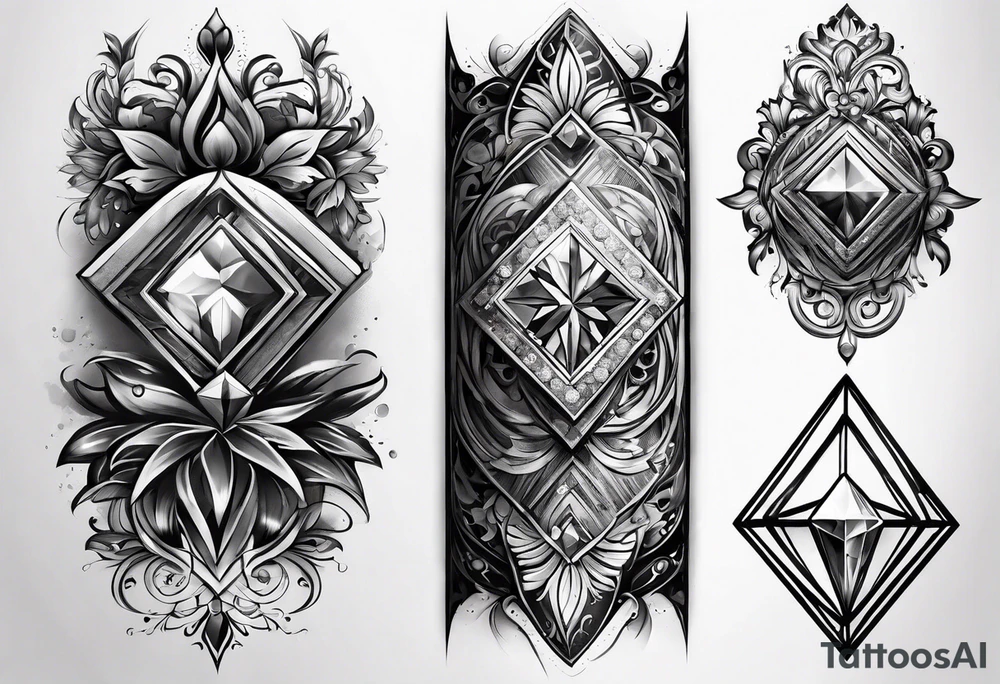 Sleeve on the forearm with a diamond in the middle tattoo idea