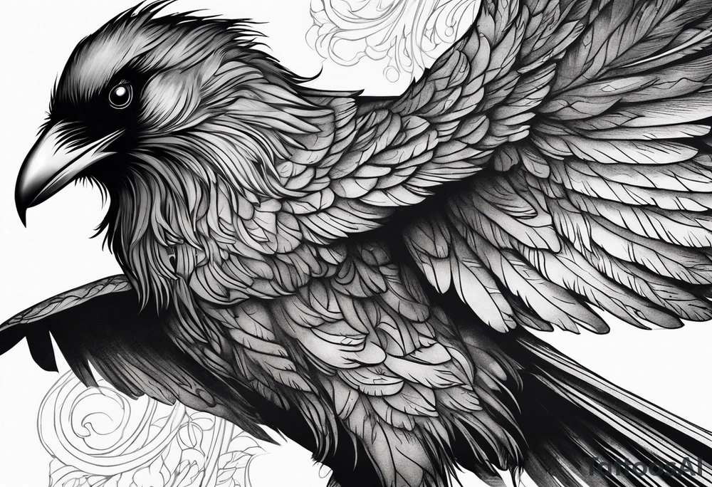 Raven mid transformation into a phoenix tattoo idea