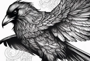 Raven mid transformation into a phoenix tattoo idea