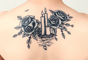 Blue roses and candles, water, birds tattoo idea