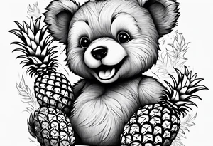 Teddy Bear biting pineapples tattoo idea