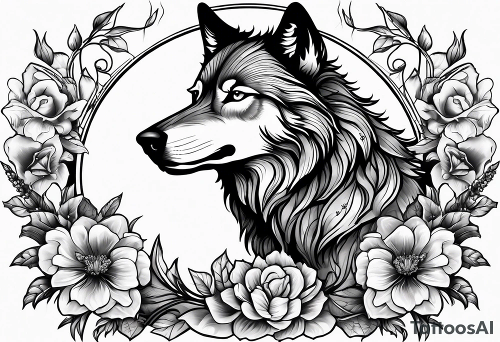 Wolf, flower, cross tattoo idea