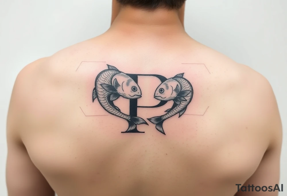 Using the letter P in “Pisces” to create two fish swimming in opposite direction tattoo idea