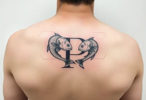 Using the letter P in “Pisces” to create two fish swimming in opposite direction tattoo idea