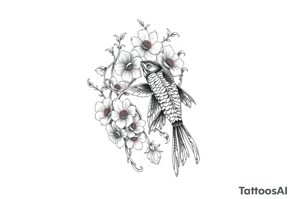 Exotic birds, Exotic flowers, Coi fish tattoo idea