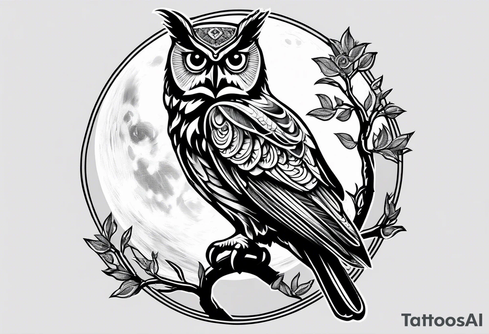 Owl with moon and cardinal tattoo idea