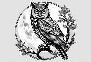 Owl with moon and cardinal tattoo idea