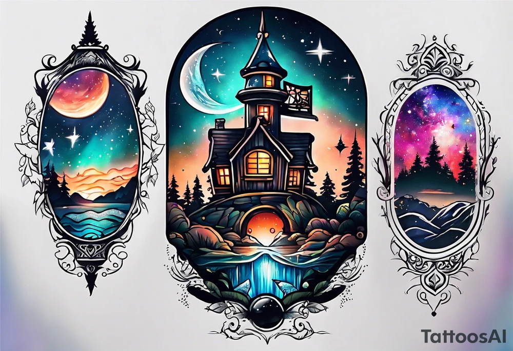 Small cottagecore galaxy tattoo idea