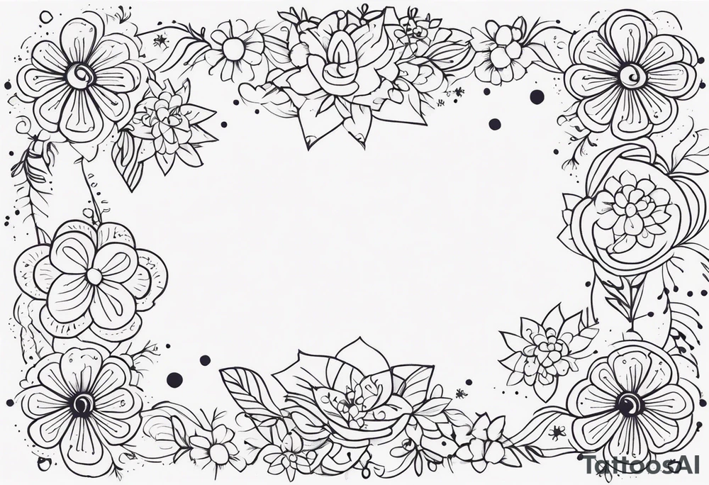 mexican fine line floral with stars, swirls, dots tattoo idea