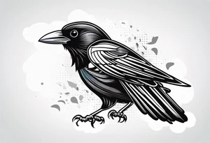 Corbeau en position de vol, avec le nom d'Emma au dessus del ailes tattoo idea