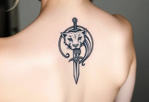 mystical panther around an ancient dagger with jeweled hilt tattoo idea