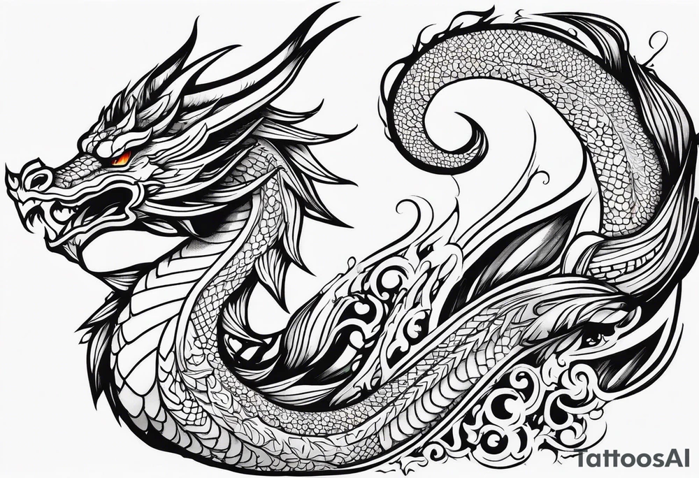 An ornate dragon breathing fire, with intricate scales and a fierce expression, symbolizing power and protection.” tattoo idea