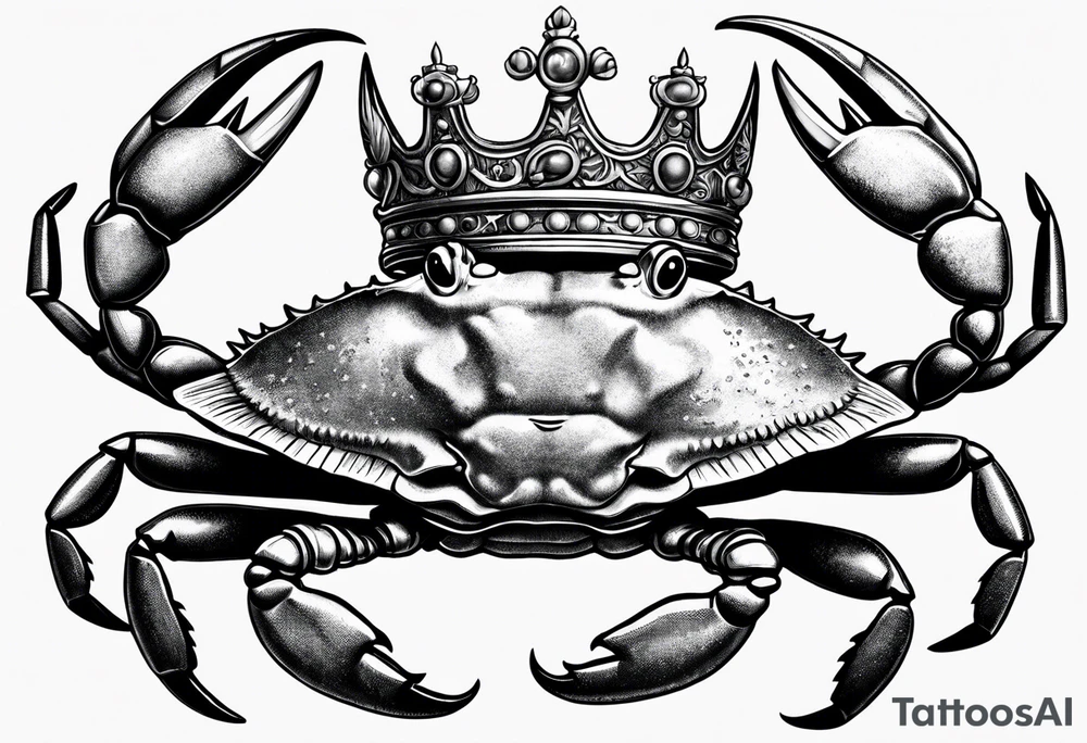 Crab wearing crown with treasure box tattoo idea
