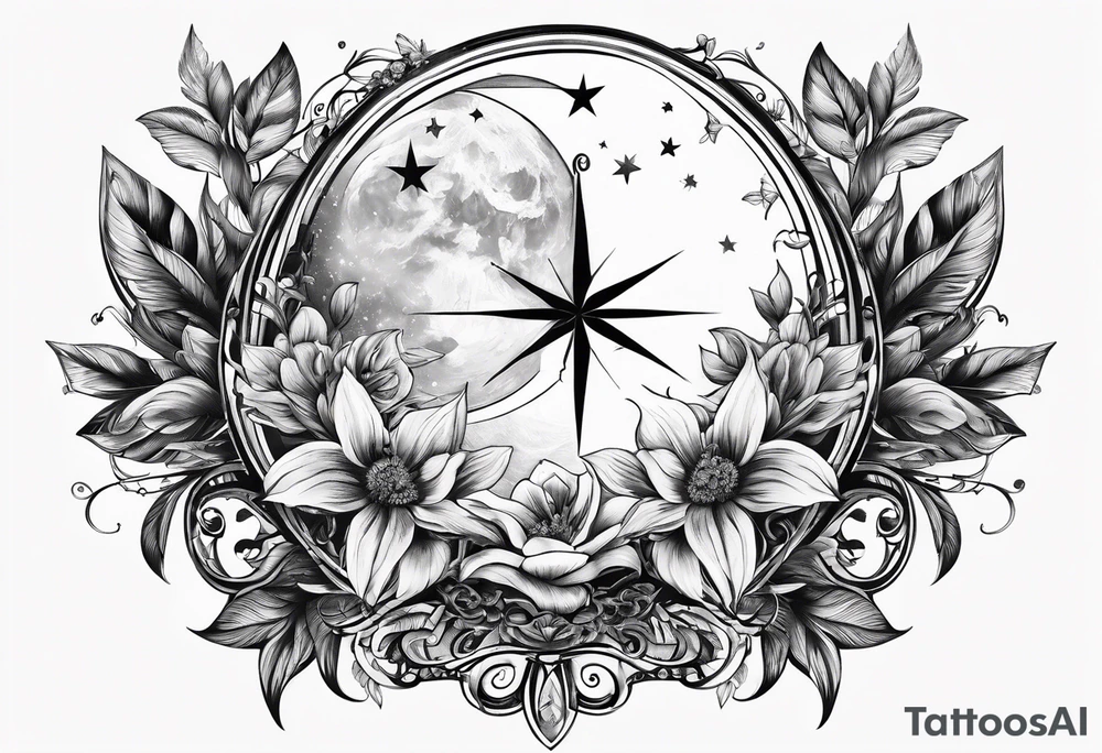 Étoile lune fleur  Timoté Valentin Clémentine tattoo idea