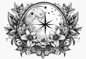 Étoile lune fleur  Timoté Valentin Clémentine tattoo idea