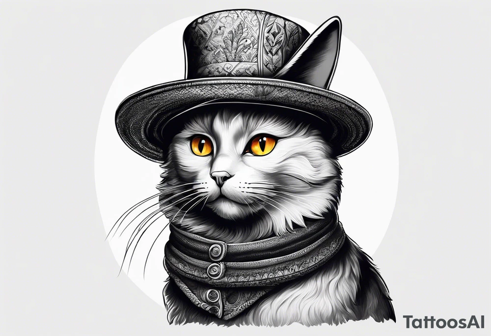 black cat with a funny hat and a sweater tattoo idea