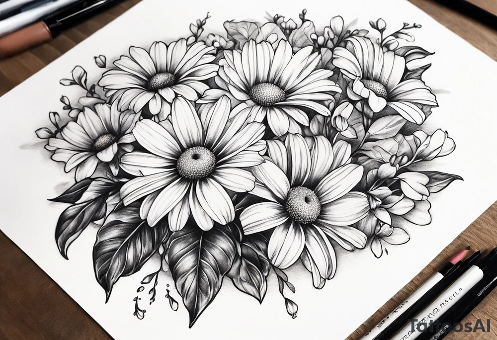 Daisy, Sweet Pea floral bouquet floral tattoo idea