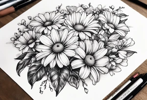 Daisy, Sweet Pea floral bouquet floral tattoo idea