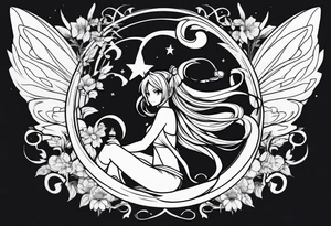 A fairy with a tail that is the fairy in the Fairy Tail anime guild logo tattoo idea