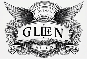 A simple tattoo with the word Glenn on a banner with angel Wings tattoo idea