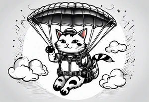 funny cat skydiving with a parachute open tattoo idea